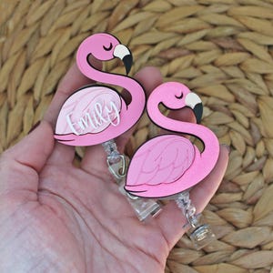 Flamingo name badge reel, Personalized Retractable ID Badge Holder, name badge  Reel, Flamingo Badge reel