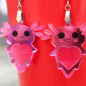 Axolotl Earrings, pink Axolotl earrings, Axolotl gift, lizard earrings, unique gift , Axolotl