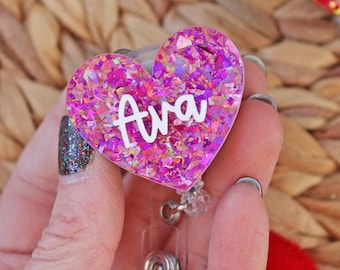 Name Badge Reel, custom name badge reel, Personalized Retractable ID Badge Holder, name badge  Reel, heart badge reel, Valentines badge reel