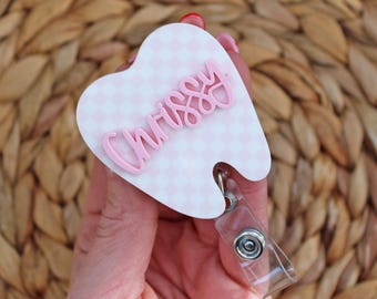 Customizable Tooth Retractable Badge Reel, Tooth Badge Holder, Dental Badge Reel, Dental Name Badge, name badge Reel, tooth badge reel