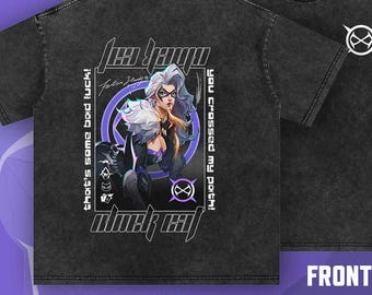 ブラックキャット – マーベルライバルズ アシッドウォッシュ オーバーサイズTシャツ | 250GSM | ヴィンテージルック