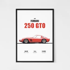 Ferrari 250 GTO 1962 Wall Art Printable | Digital Download Poster Men Kids Boys Room Decor Supercar Home Office Art Children Nursery Dorm