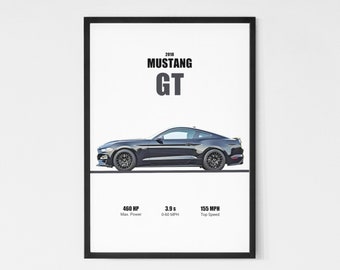 Ford Mustang GT 2018 Wall Art Printable | Digital Download Poster Men Kids Boys Room Decor Muscle Car Home Office Art Children Nursery Dorm
