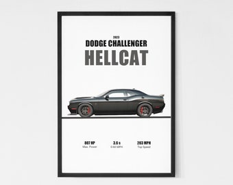 Dodge Challenger Hellcat 2023 SRT Wall Art Printable | Digital