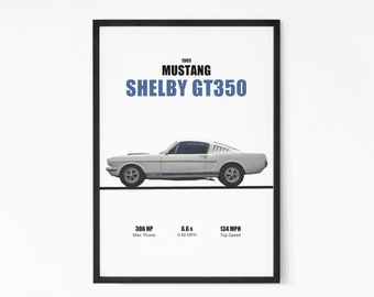 Mustang Shelby GT350 1965 Poster Wall Art | Men Kids Boys Room Decor Supercar Home Office Art Children Nursery Dorm Garage Children Prints
