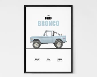 1971 Ford Bronco Baby Blue Print | Vintage 4x4 Wall Art, Digital Download Printable Poster