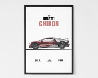 2022 Bugatti Chiron Print | Exotic Hypercar Wall Art, Digital Download Printable Poster