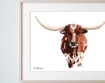 Texas Longhorn Painting | Fine Art Print | Cowboy Wall Art