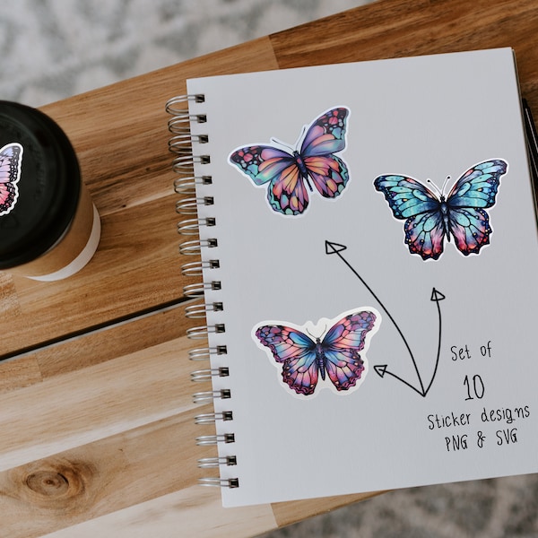 10 Magical Butterflies Print and Cut Digital PNG Stickers | 10 Different Designs | PNG, SVG Sticker Pack | Instant Download ST0035