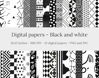 Black and White – 32 High Quality Seamless Downloadable Black and White Digital Papers