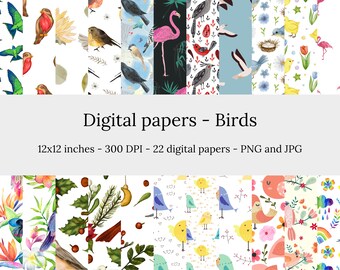 Birds – 22 High Quality Seamless Downloadable Birds Digital Papers