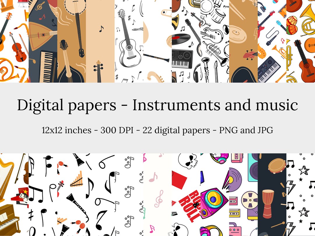 Paper Instruments Printable Instruments and Music – 22 High Quality Seamless Downloadable ...