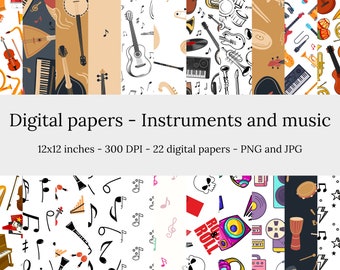 Instruments and Music – 22 High Quality Seamless Downloadable Instruments and Music Digital Papers