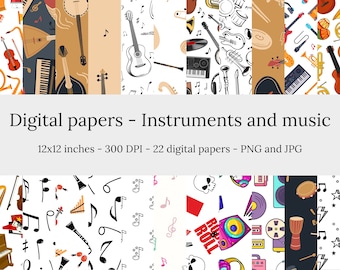 Instruments and Music – 22 High Quality Seamless Downloadable Instruments and Music Digital Papers