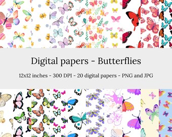 Butterflies – 20 High Quality Seamless Downloadable Butterflies Digital Papers
