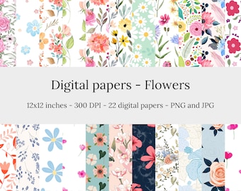 Flowers – 22 High Quality Seamless Downloadable Flowers Digital Papers