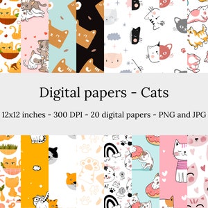 Cats – 20 High Quality Seamless Downloadable Cats Digital Papers