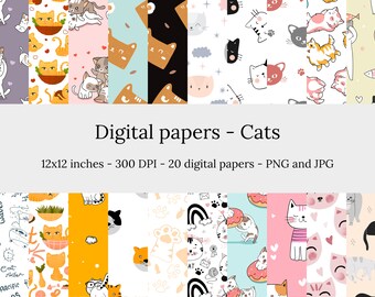 Cats – 20 High Quality Seamless Downloadable Cats Digital Papers