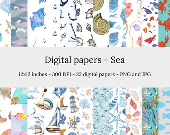 Sea – 22 High Quality Seamless Downloadable Sea Digital Papers