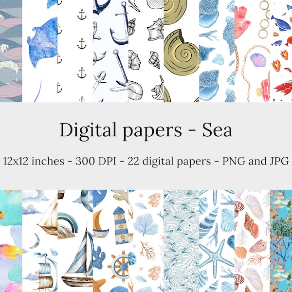 Sea – 22 High Quality Seamless Downloadable Sea Digital Papers