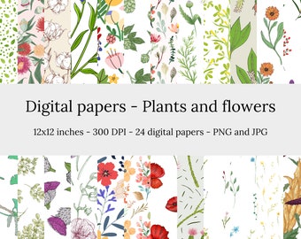 Plants and Flowers – 24 High Quality Seamless Downloadable Plants and Flowers Digital Papers