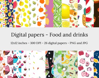 Food and Drinks – 26 High Quality Seamless Downloadable Food and Drinks Digital Papers