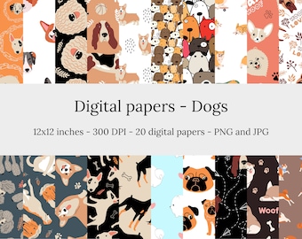 Dogs – 20 High Quality Seamless Downloadable Dogs Digital Papers