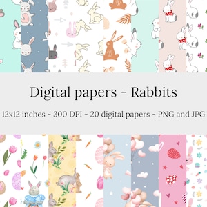 Rabbits – 20 High Quality Seamless Downloadable Rabbits Digital Papers
