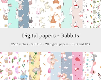 Rabbits – 20 High Quality Seamless Downloadable Rabbits Digital Papers