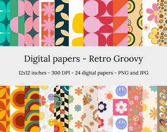 Retro Groovy – 24 High Quality Seamless Downloadable Retro Groovy Digital Papers