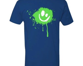 Green Splatter Smiley Face T-Shirt: Organic Cotton Graphic Tee