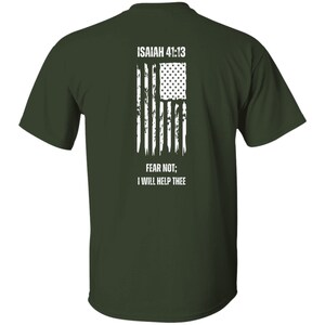 Faith-Based Patriotic USA T-Shirt, Distressed American Flag Tee, Isaiah 41:13 Bible Verse Shirt, Christian Patriot Shirt, Fear Not Tee image 3