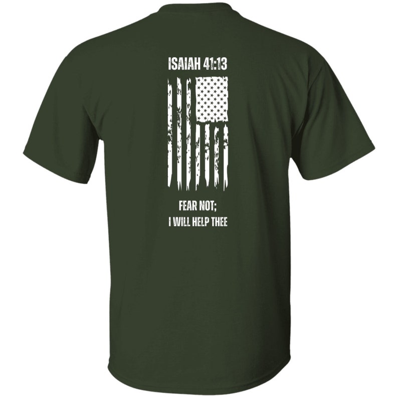 Faith-Based Patriotic USA T-Shirt, Distressed American Flag Tee, Isaiah 41:13 Bible Verse Shirt, Christian Patriot Shirt, Fear Not Tee image 3