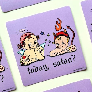 Kewpie Doll Sticker, Today Satan, Traditional Tattoo Decal for Water Bottle or Laptop, Perfect Tattoo Lover Gift, Angel Devil Baby Cherub
