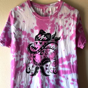Block Print Linocut Shirt - Bunny Cowboy Punk Tee Shirt - Unique Lino Hand Printed One Of A Kind Top