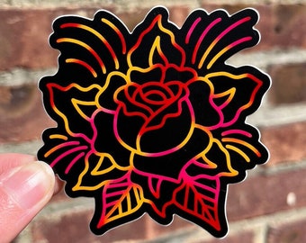 Floral Rose Sticker | American Traditional Tattoo Flash Punk Rose Alt Grunge flower laptop case water bottle hydroflask notebook cover case