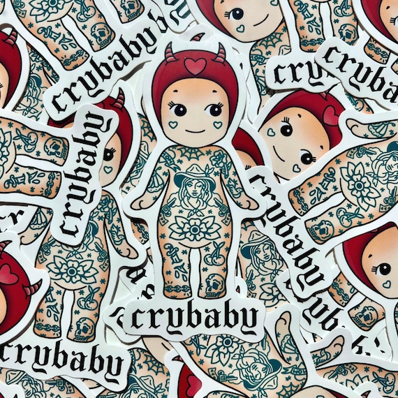 Sonny Angel Crybaby Tattooed Waterproof 4 Inch Sticker, Cute Kawaii Illustration, Perfect for Water Bottles & Laptops