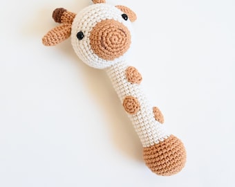 Amigurumi, Stabrassel, Babygeschenk, Geburtgeschenk, Giraffenrassel, Babygeschenkset