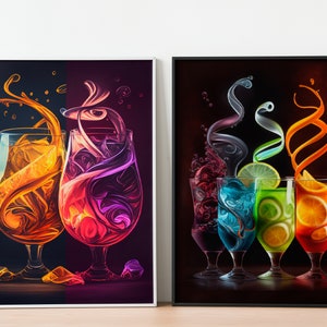 Cocktail Print Set of 4, Original bar art, Bar gallery wall set, Instant download, Bar printable art, drinks wall decor