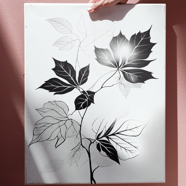 Black and White Leaves Printable Poster, instant download, natural art, home decor, many sizes available