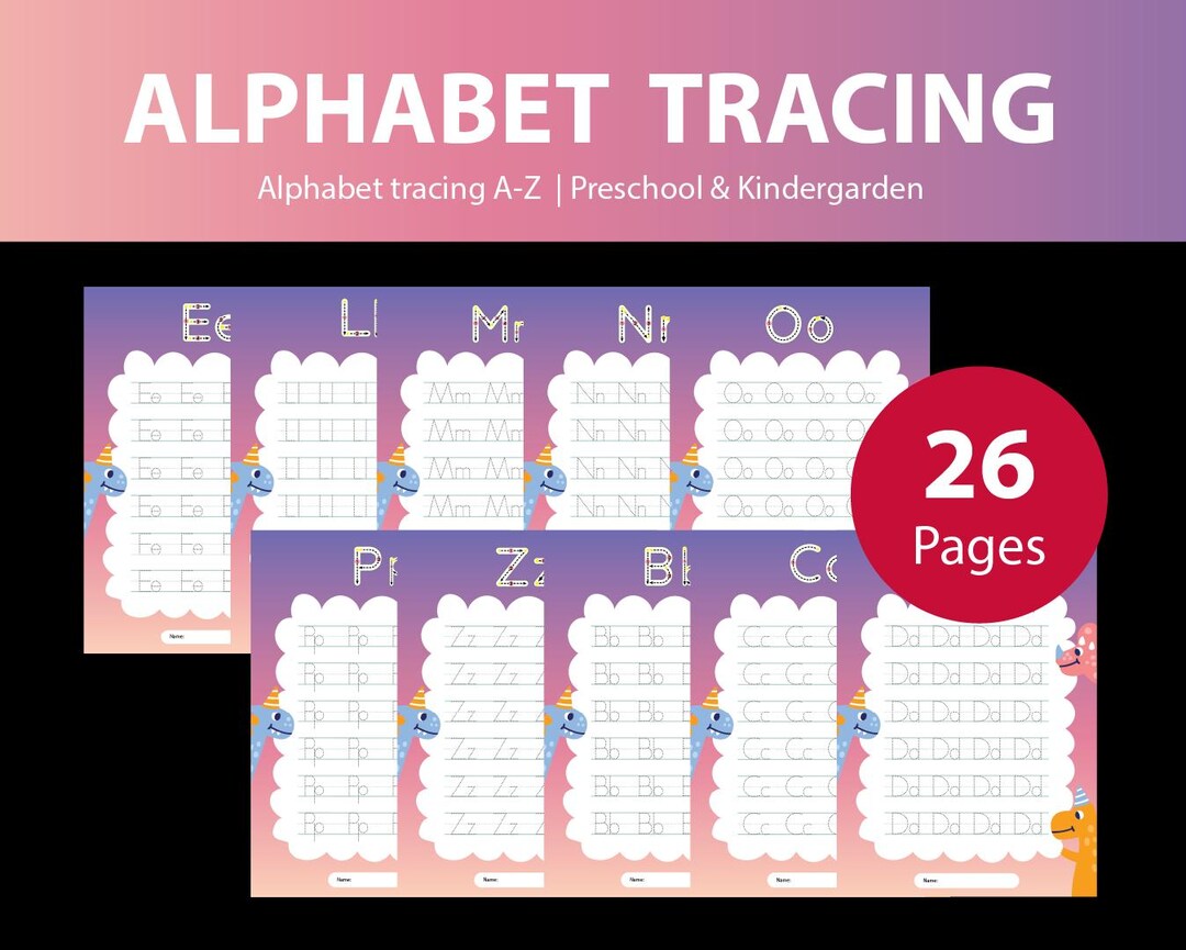 Dinosaur Alphabet Tracing Worksheets | A-Z Letter Practice Printable ...