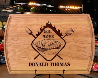 Personalized Grill Master Cutting Board with Name, Custom BBQ Steak Design Board