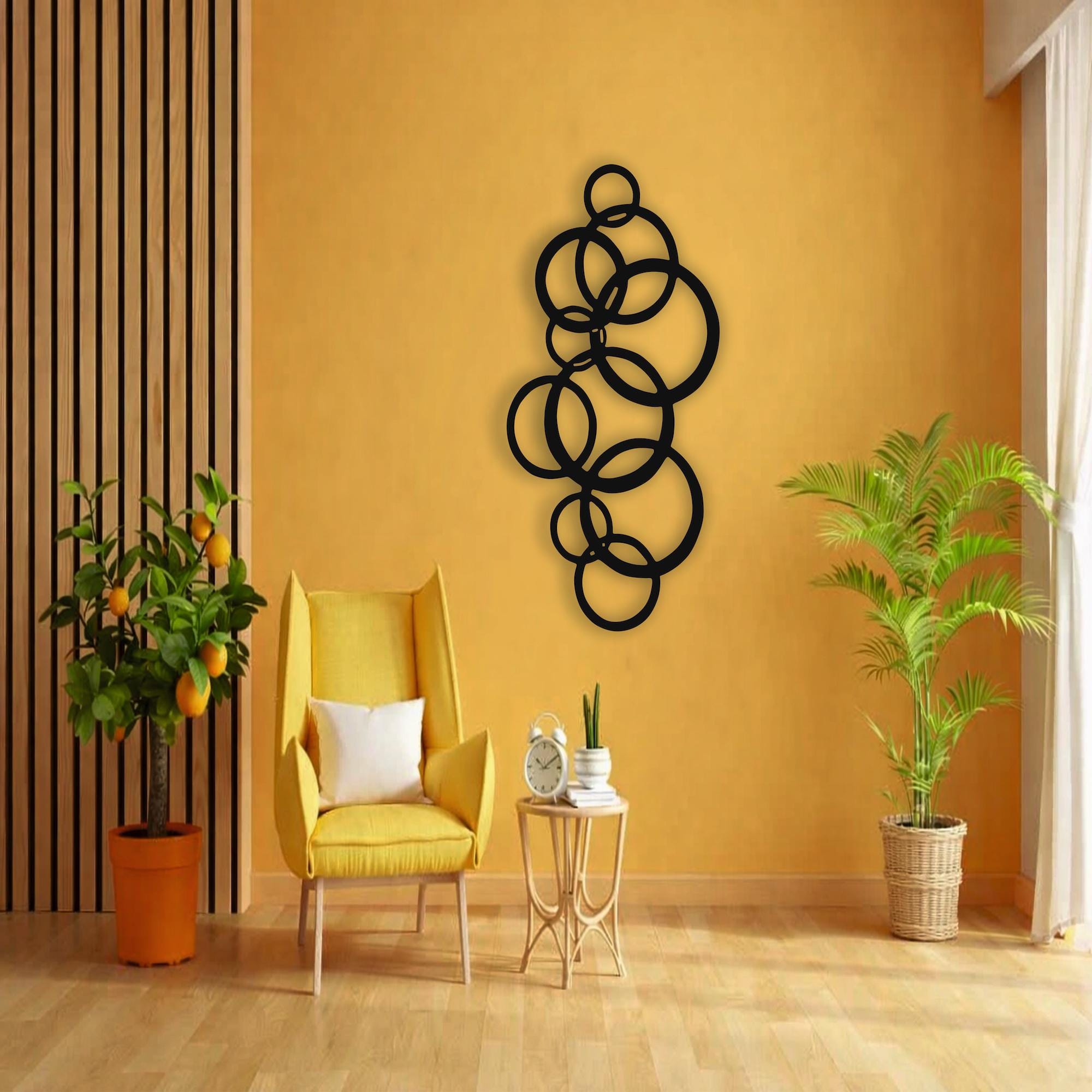 Abstract Black Metal Wall Art, Modern Geometric Circle Sculpture Decor ...