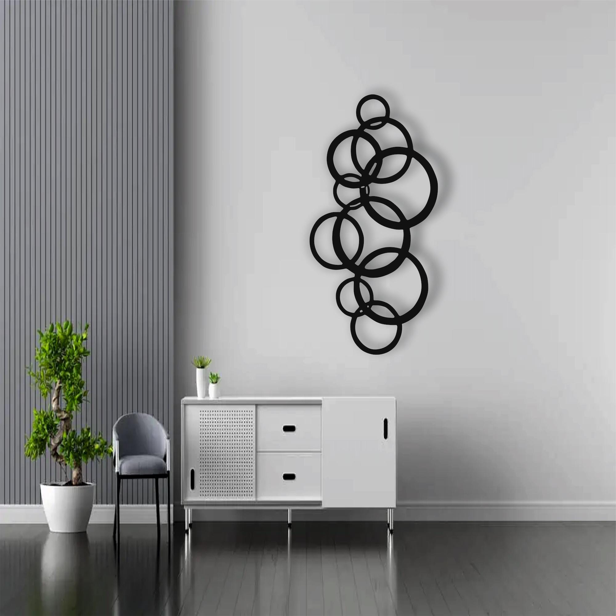 Abstract Black Metal Wall Art, Modern Geometric Circle Sculpture Decor ...