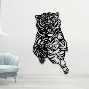 Décor en métal de tigre, art mural en métal, décor d’art de tigre, décor spirituel, art mural de la faune, prédateurs, décor au-dessus du lit, décor de porte d’entrée