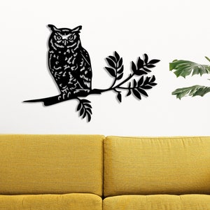 Decorazione murale in metallo a forma di gufo per la casa, decorazione murale rustica a forma di animale, sagoma di uccello saggio, scultura da parete in metallo ispirata alla fauna selvatica.