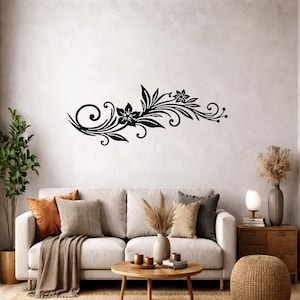 Floral Metal Wall Art, Botanical Scroll Decor, Modern Interior Steel Accent Panel Sculpture Design