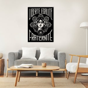 Liberté Égalité Fraternité Metal Wall Art, French Revolution Inspired Feminine Decor, Political Poster Style Home Accent for History Lovers