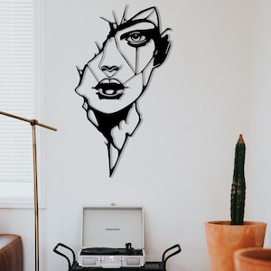 Home Decor with Modern Metal Art - Captivating &#39;Woman Face&#39; Wall Sculpture - Handcrafted - Unique Home Accent Piece - Minimalist Wall Art