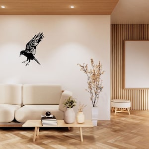 Raven Metal Wall Art, Gothic Crow Wall Decor, Black Bird Silhouette for Living Room, Witchy Home Decoration, Unique Gift for Bird Lovers